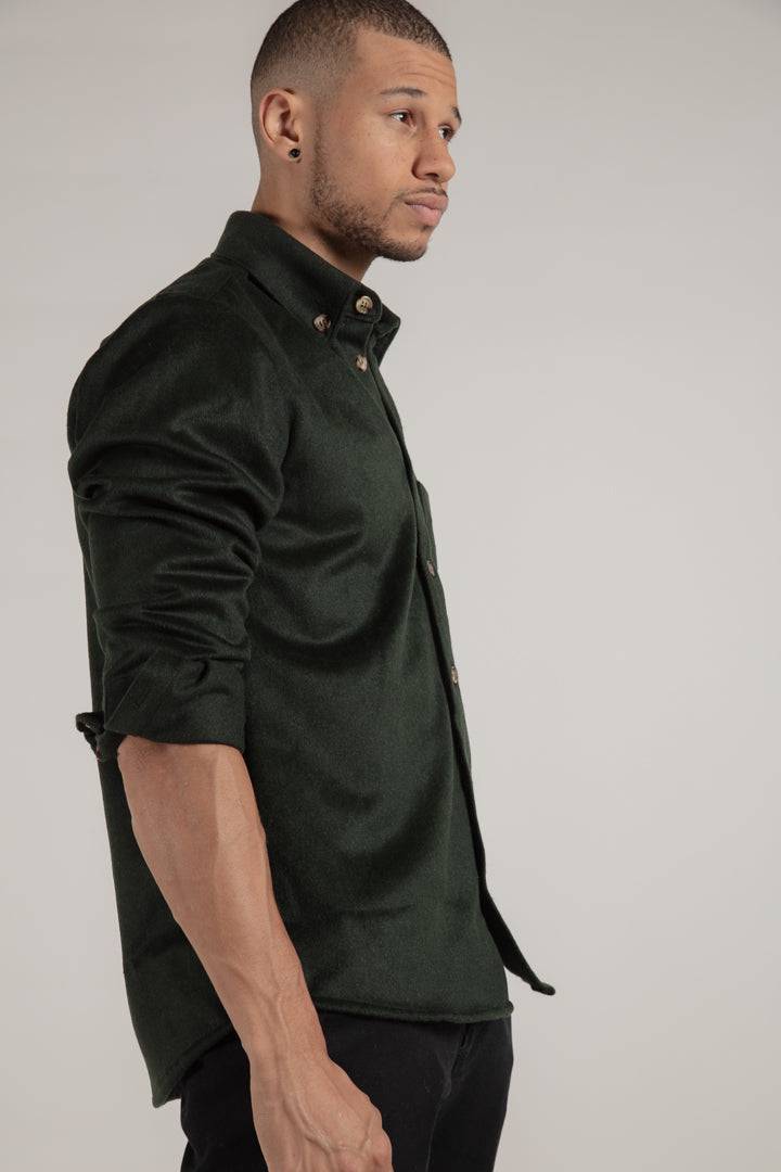 Green Wool Button Down - Tops - Wolfe Co. Apparel and Goods
