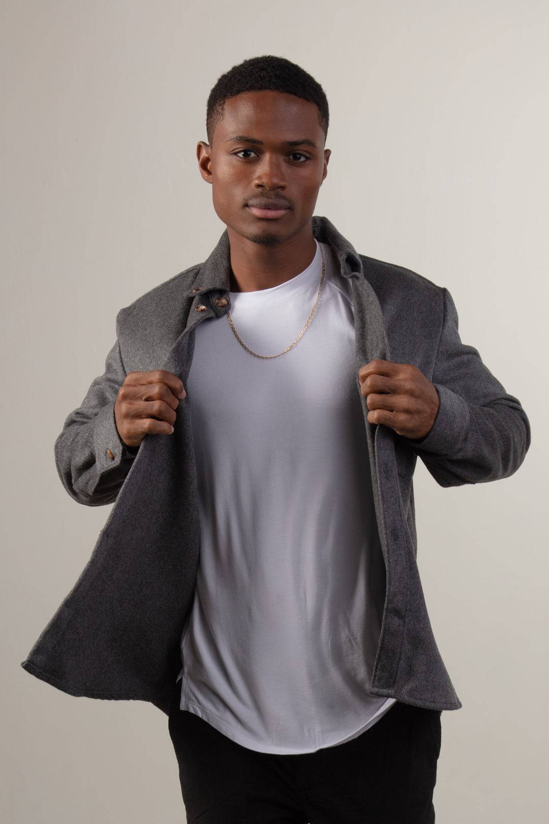 Grey Wool Button Down - Tops - Wolfe Co. Apparel and Goods