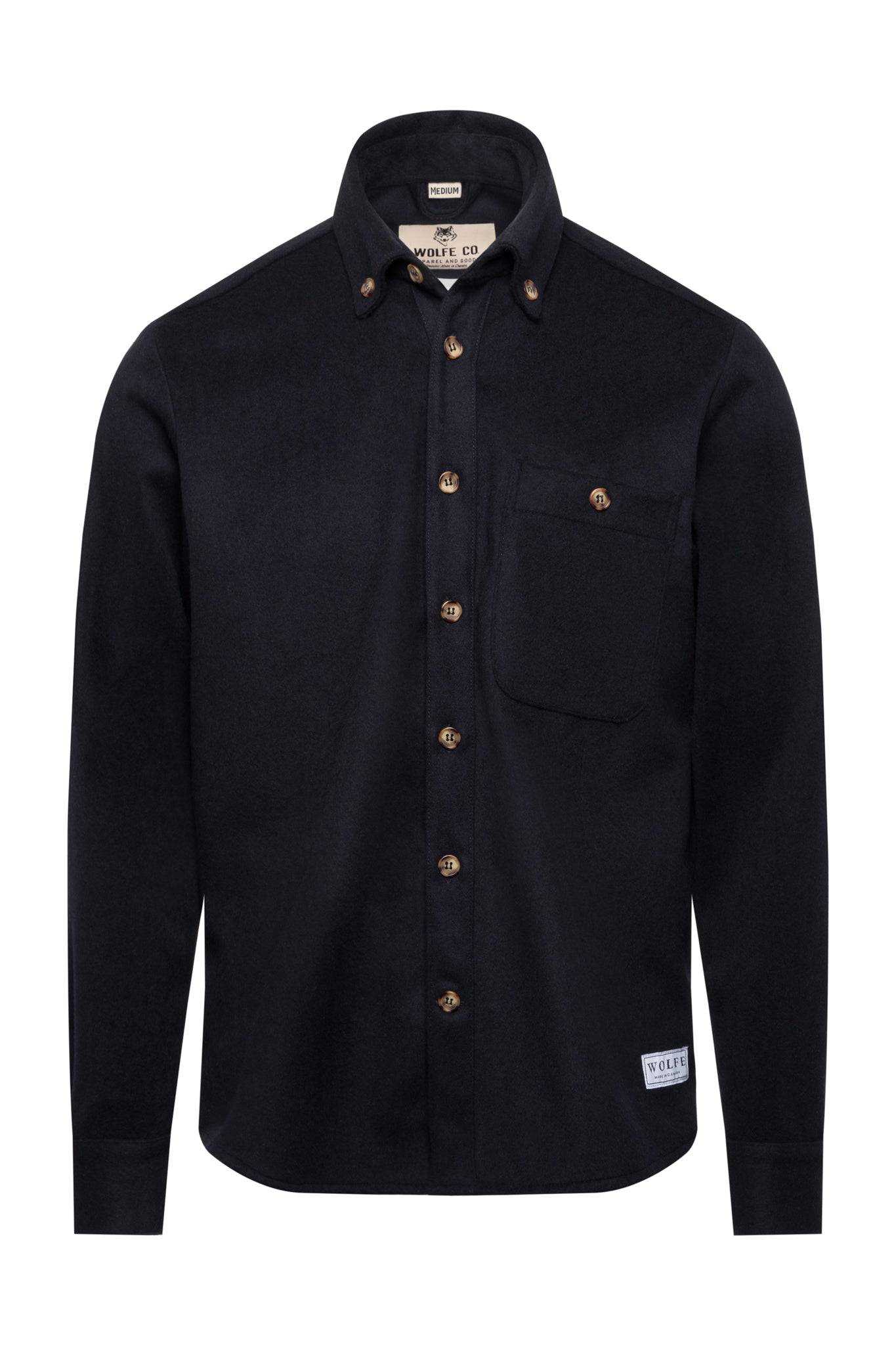 Navy Wool Button Down - Tops - Wolfe Co. Apparel and Goods