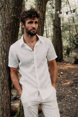 Men's White Short Sleeve Linen Shirt