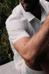 Men's White Short Sleeve Linen Shirt