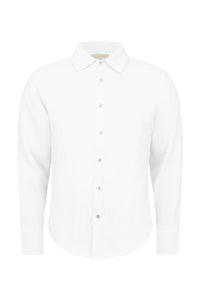 Men's White Long Sleeve Linen Shirt