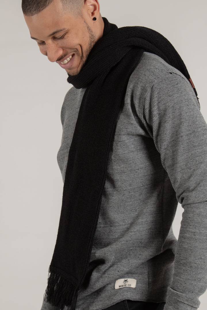 Black Longford Ribbed Scarf - Scarf - Wolfe Co. Apparel and Goods