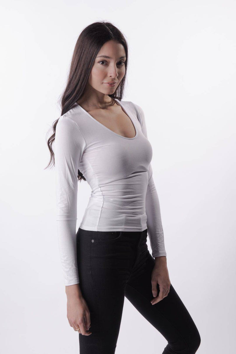 White Scoop Neck Long Sleeve - Tops - Wolfe Co. Apparel and Goods