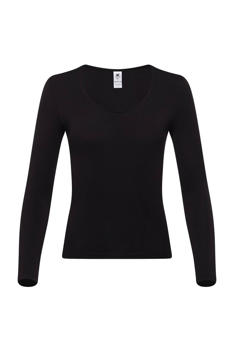 Black Scoop Neck Long Sleeve - Tops - Wolfe Co. Apparel and Goods