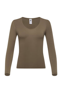 Olive Scoop Neck Long Sleeve