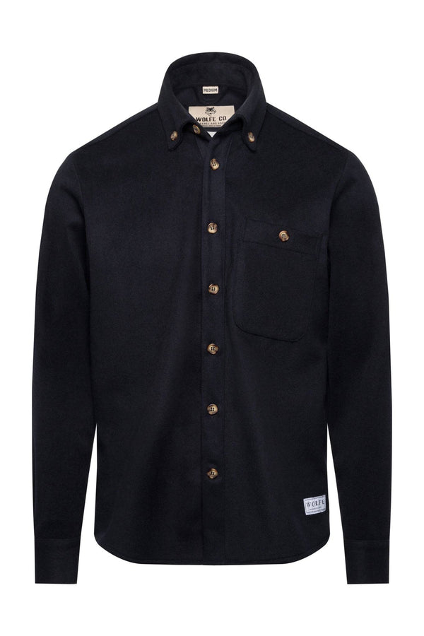 Navy Wool Button Down - Tops - Wolfe Co. Apparel and Goods