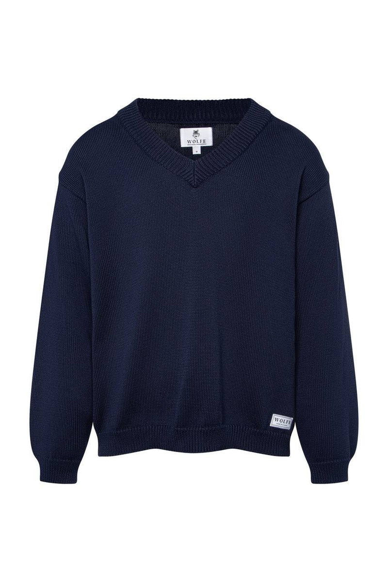 Navy Manitoulin V-Neck Jumper - Tops - Wolfe Co. Apparel and Goods