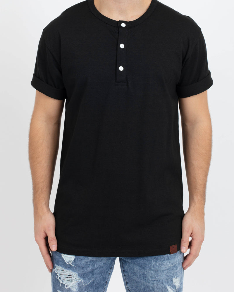 Black Short Sleeve Henley - Tops - Wolfe Co. Apparel and Goods