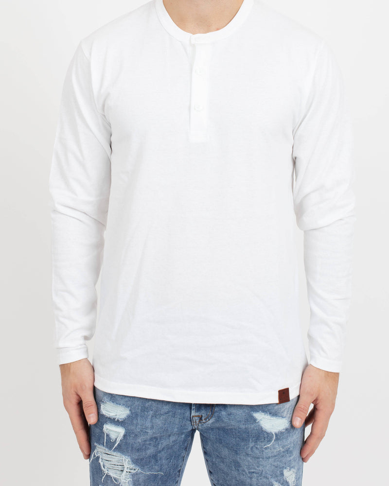 White Long Sleeve Henley - Tops - Wolfe Co. Apparel and Goods