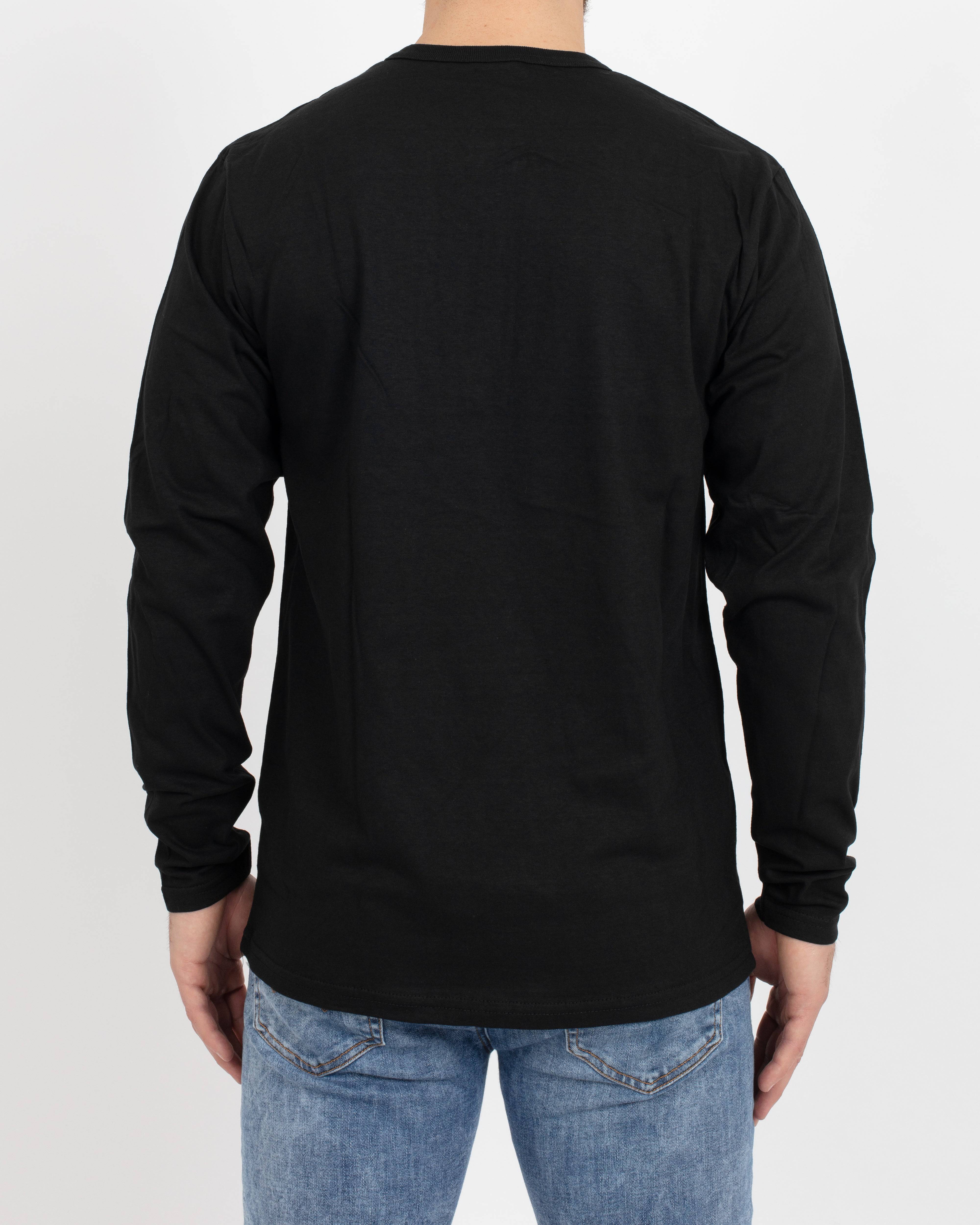 Black Long Sleeve Henley - Tops - Wolfe Co. Apparel and Goods
